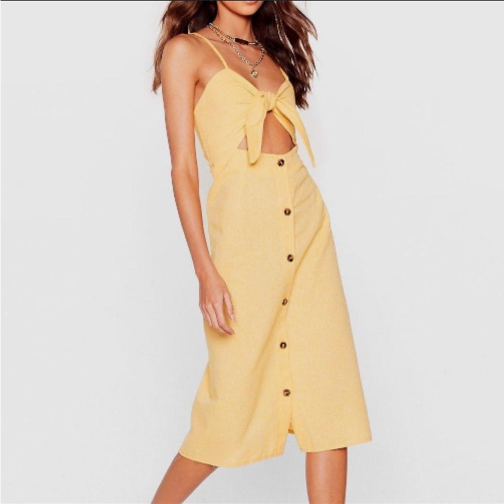 Nasty Gal linen cut out front‎ tie dress size M - Picture 2 of 9